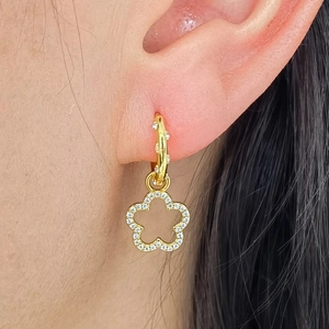 S925 sterling silver gold flower hoop earrings with micro-set zircons and hollow design