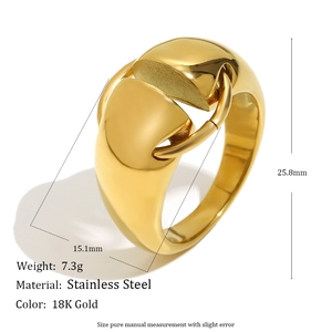 Detailed dimensions of 18K gold plated stainless steel geometric ring with 25.8mm height