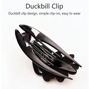 Elegant black large duckbill hair clip with Czech rhinestones for banquet updo hairstyles