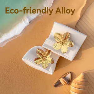 Flower Stud Earrings Alloy Brushed Metallic Texture Large Elegant French Retro Summer Beach Jewelry For Women