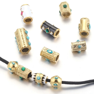 Evil Eye Stainless Steel Beads 18K Gold Plated Enamel Spacer Turquoise Zircon DIY Jewelry Making Supplies Boho Style