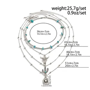 Size chart showing layers of Bohemian turquoise necklace set with pendant measurements