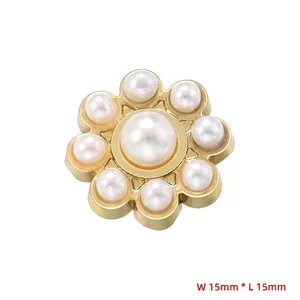 Macro detail of 15mm sunflower pearl beads with gold metal base for jewelry DIY