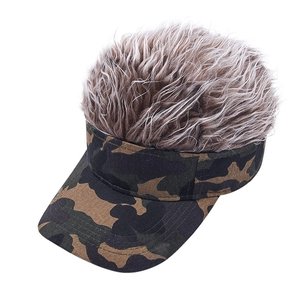 Funny camouflage baseball cap with synthetic grey brown hair for golf and outdoor activities