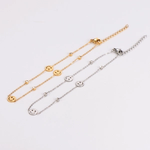Verstellbares Smiley-Fußkettchen-Set in Gold und Silber mit funkelnden Schmucksteinen