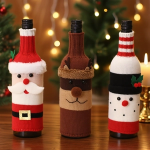 Christmas Wine Bottle Covers Knitted Santa Snowman Elk Decor For Holiday Dinner Party Table Decoration
