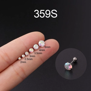 Close-up of AB zircon gold plated stainless steel stud earrings in sizes 2mm to 5mm
