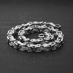 Men's silver-toned stainless steel Byzantine chain necklace with a chunky polished finish