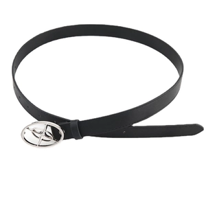 Women black leather belt with silver star buckle for jeans in minimalist Korean style