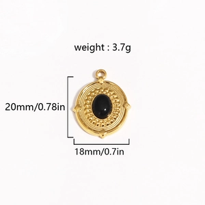 Detailed size view of a gold sunflower pendant with black opal stone inlay