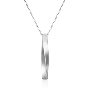 Silver Mobius spiral vertical bar pendant necklace in polished titanium steel for daily wear