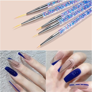 5Pcs professional nail art liner brushes set with glitter handles for fine line painting