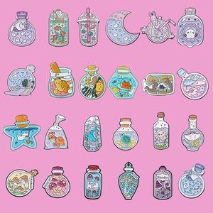 Set of 24 cute enamel pins featuring magic bottles and starry sky designs for girls