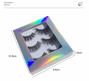 Detailed packaging view of 3 pairs of thick mink false eyelashes in holographic laser box