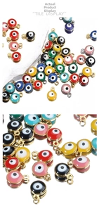 Colorful evil eye charms in gold stainless steel with enamel finish and metal loops