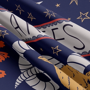 Macro detail of Aries zodiac tapestry showing thick twill fabric and high-definition print
