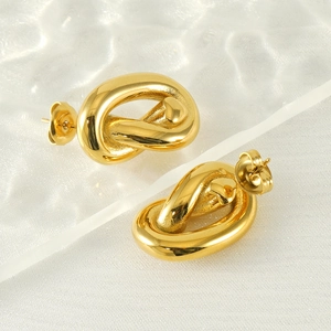 Twisted knot stud earrings in shiny gold finish made of premium stainless steel