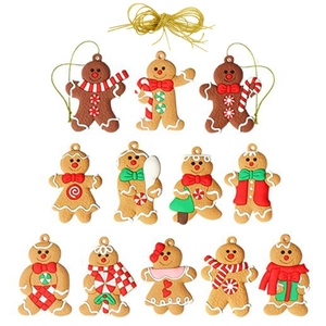 Set of 12 classic Christmas gingerbread man ornaments with colorful festive details