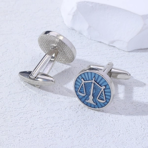 Elegant Libra scales cufflinks for men in polished silver and deep blue finish