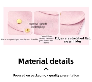 Close-up of pink velvet jewelry pouch showing the golden snap button and soft texture
