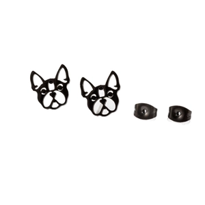 Minimalist black stainless steel German Shepherd hollow stud earrings for women and pet lovers