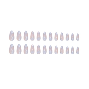 Dreamy almond cat-eye press-on nails with silver star and moon patterns on gradient base