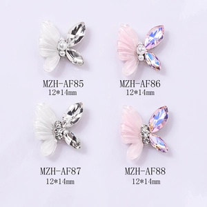 3D resin butterfly nail art charms with pearls and rhinestones 12x14mm set