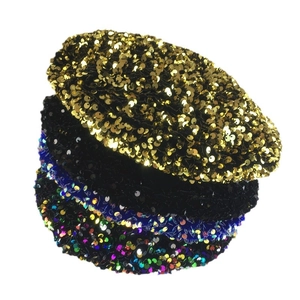 Béret tendance à paillettes pour femmes en couleurs or, noir et irisé