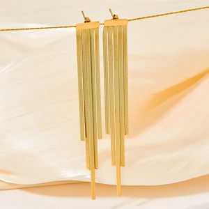 French vintage long gold tassel earrings with multi-layered snake chains and square studs