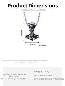 Detailed size chart for Thor Hammer pendant showing 41.5mm height and 31.0mm width