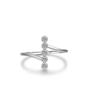 S925 sterling silver bypass ring featuring five sparkling round-cut cubic zirconia stones