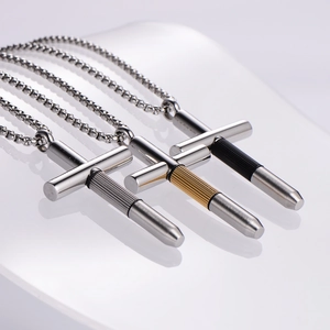 Polished stainless steel cross necklaces in silver, gold, and black colors for men
