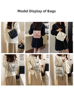 Quilted mini crossbody bag with heart buckle shown in black, pink, white, and silver