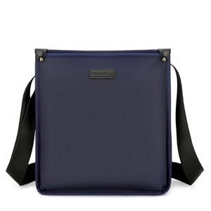 Navy blue nylon men's business shoulder bag with adjustable strap and metal rivet details