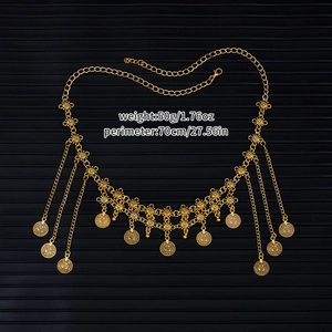 Detail of gold coin fringe waist chain belt with 70cm perimeter and 50g weight
