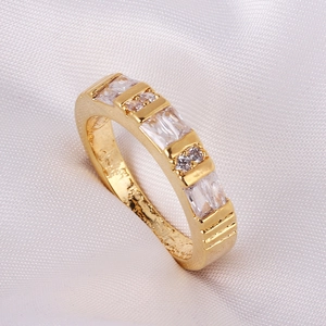 Elegant gold plated heart geometric ring with sparkling rectangular and round cubic zirconia