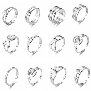 Stainless Steel Adjustable Rings For Women Hollow Out Butterfly Heart Crown Geometric Open Design Fashionable Trendy Jewelry