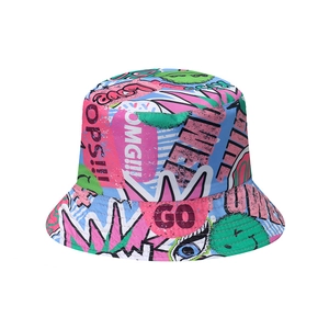 Graffiti bucket hat for women with colorful pop art prints and street style patterns