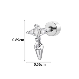 Silver-tone cartilage earring with marquise and round zircon drop pendant and flat back screw