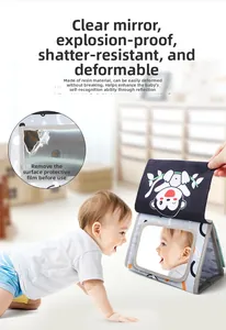 Baby floor mirror book with soft fabric and monkey design for infant self-discovery