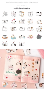 Detail of cute cat stickers on a pink checkered planner with various kitten designs