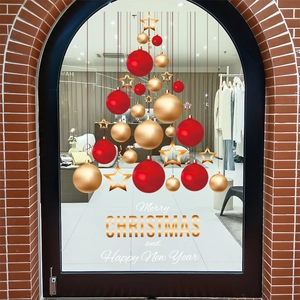 Stickers de Noël pour vitrines avec boules rouges et dorées pour décoration de magasin