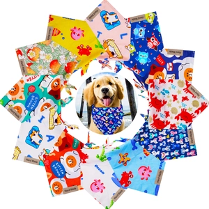 Cartoon pattern pet bandanas set for dogs and cats featuring a golden retriever wearing blue