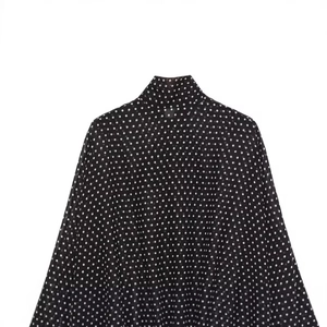 Polka dot sheer high neck long sleeve blouse in black and white minimalist style