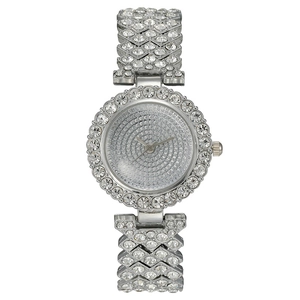Iced out silver tone women's quartz watch with full crystal pavé dial and X-link band