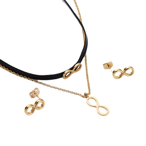 Parure bijoux infini dorée minimaliste avec collier double rang et boucles d'oreilles clous