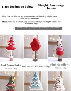 Detailed size chart showing dimensions and weights for wool felt Christmas tree ornaments