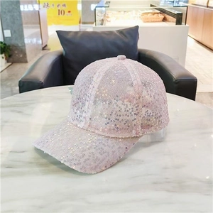 Pink sequin baseball cap with breathable mesh design for women with stylish shimmer