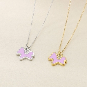 Unicorn titanium steel pendant necklaces in gold and silver with pink enamel and crystals