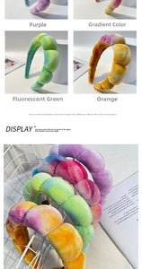 Velvet sponge headband in purple, gradient, neon green, and orange dopamine colors